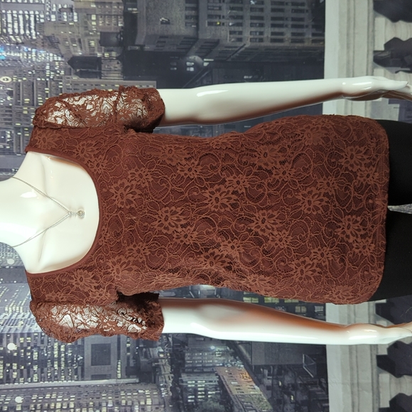 INC International Concepts Women's Patterned Pouf V Neck Short Sheath Dress Brown Size 10